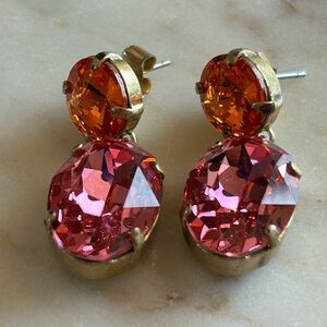 NWOT Roxanne Assoulin Bold Pink and Orange Drop Earrings with Gemstone Accents
